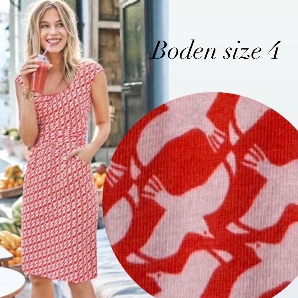 Boden Margot Jersey Dress Coral Sea Bird Dove Print Women’s Size 4 Career Preppy